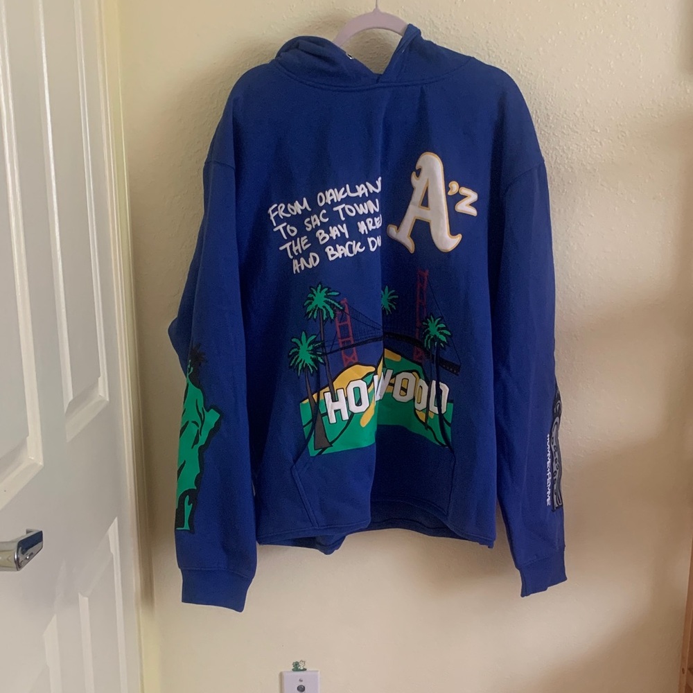 NWT HOMME + FEMME Blue Hoodie with Graphic Print